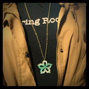 Long necklace with teal flower pendant
